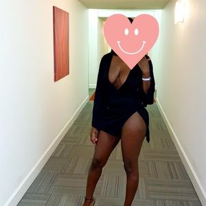 Black plunge extreme split leg dress